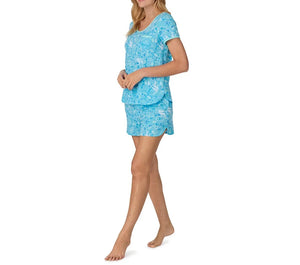 Cotton-Blend Short Sleeve Top with Short Pajama Set | Mermaid Floral