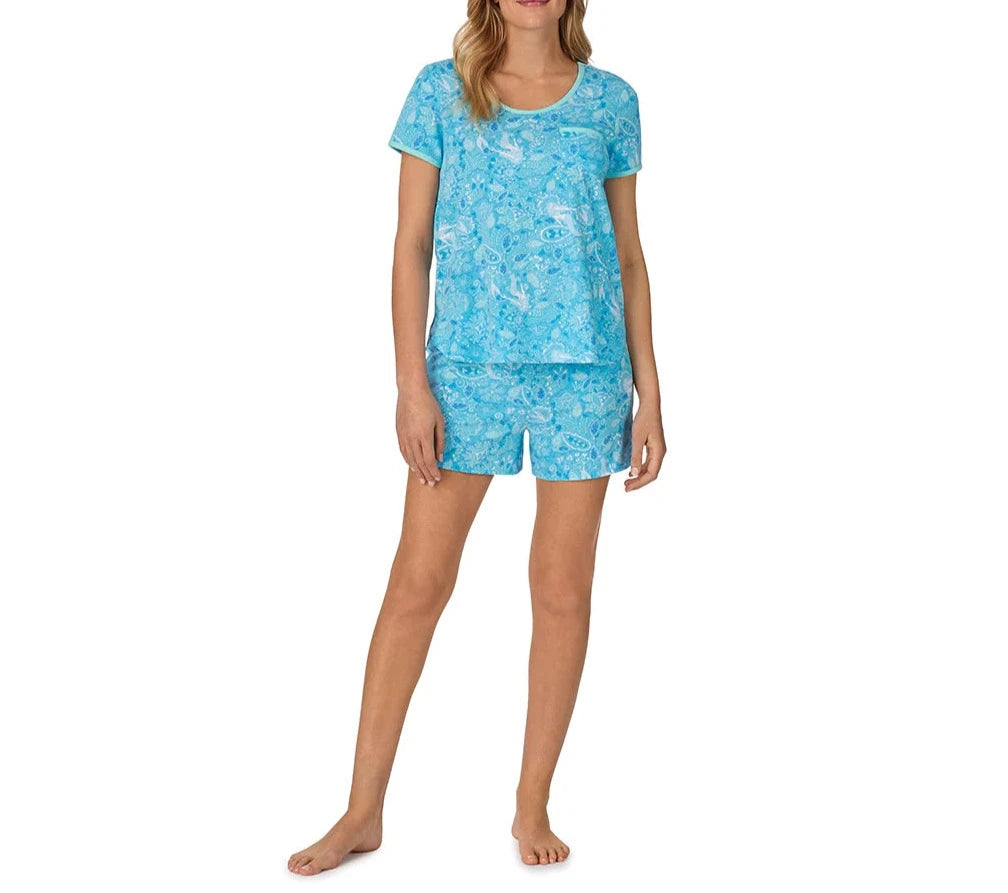 Cotton-Blend Short Sleeve Top with Short Pajama Set | Mermaid Floral