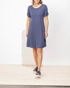 Button Sleeve Tee Shirt Dress | Navy