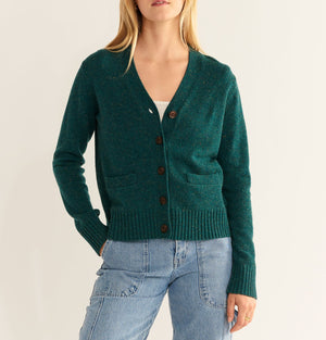 Merino Cropped Cardigan | Teal Donegal
