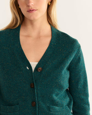 Merino Cropped Cardigan | Teal Donegal