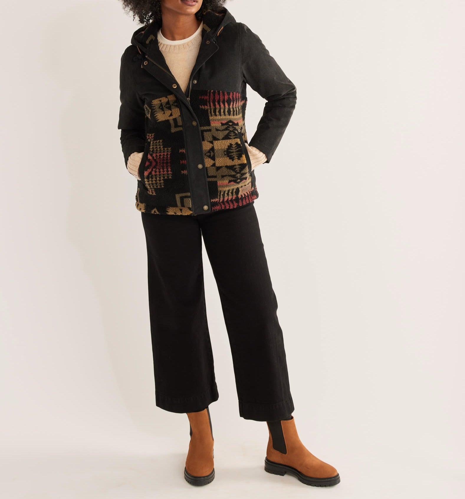 Blanca Corduroy Berber Fleece Jacket | Black Olive Chief Joseph