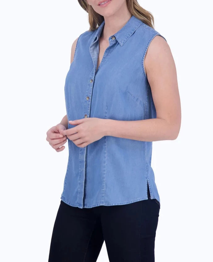 Ashley Tencel Sleeveless Shirt | Bluewash Tencel