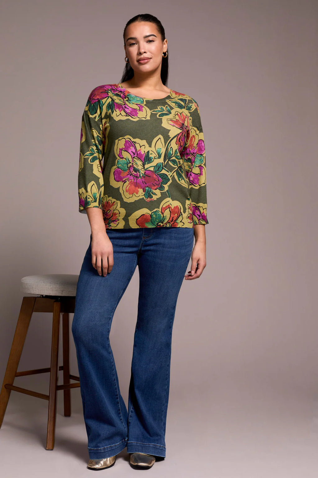 3/4 Sleeve Crew Neck Sweater
