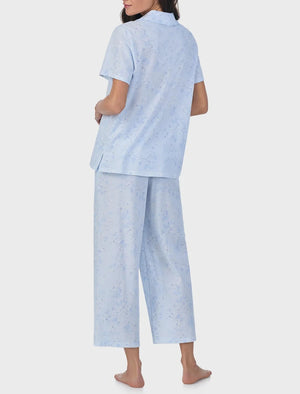 Petite Summer Magnolia Cotton Capri Pajama Set | Blue Floral