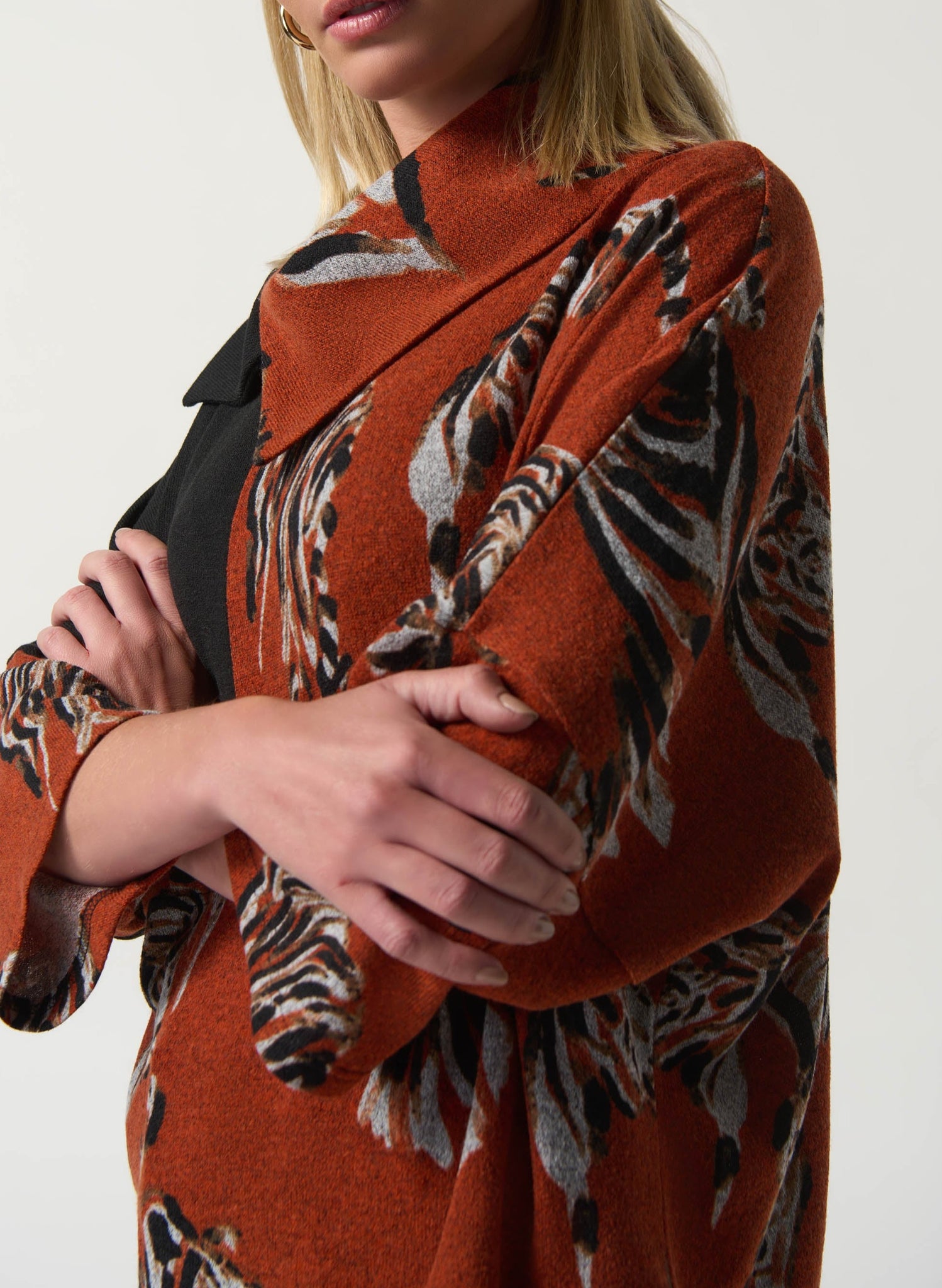 Tiger Print Overlap Collar Top