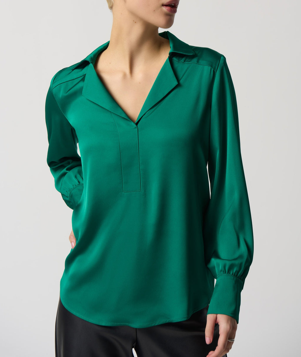 Notched Collar Satin Blouse | Kelly Green