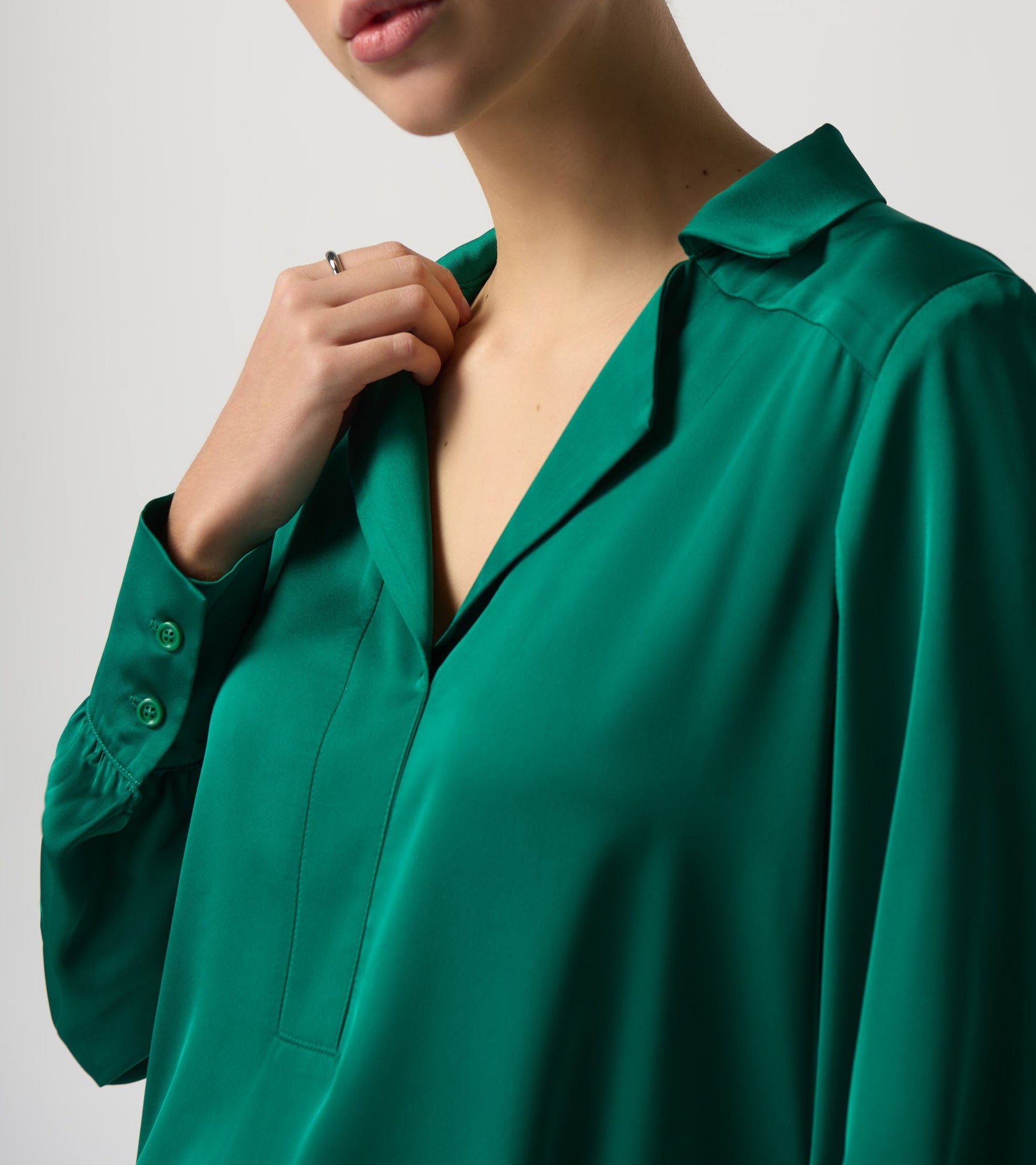 Notched Collar Satin Blouse | Kelly Green