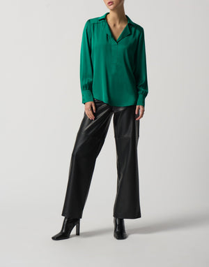 Notched Collar Satin Blouse | Kelly Green