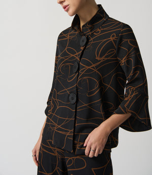 Abstract Print Trapeze Jacket | Black/Toffee