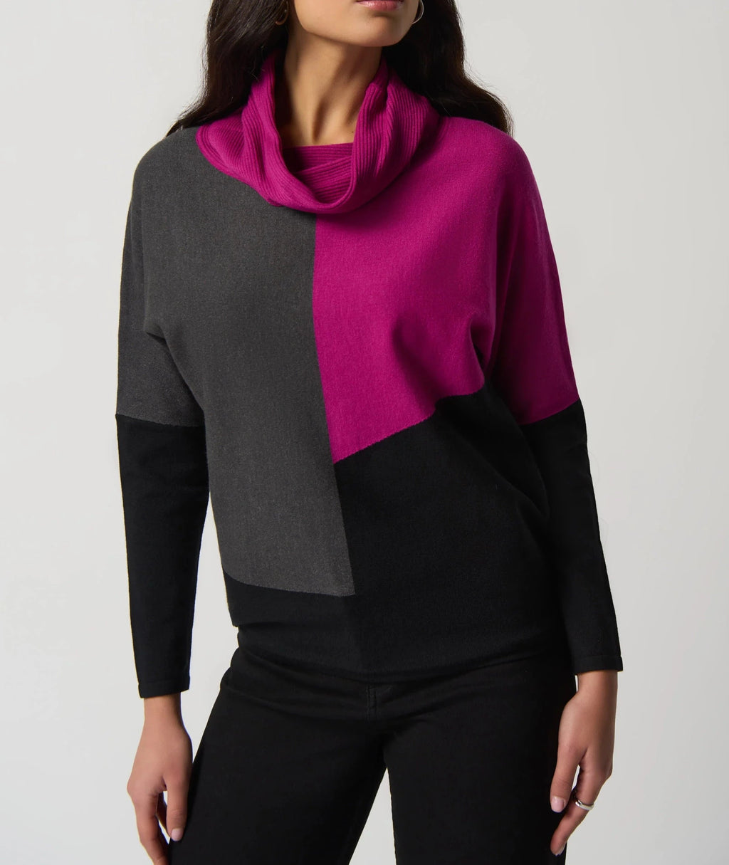 Color-Block Cowl Neck Sweater