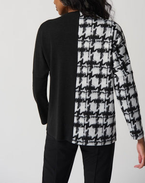 Houndstooth Jacquard Color Block Boxy Top | Off White Black