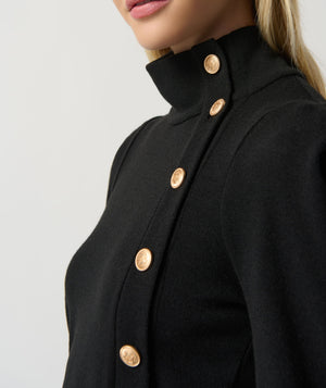 Sweater Knit Buttoned Fitted Top | Black