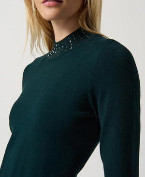 Embellished Sweater With Bell Sleeve and Mock Neck | Alpine Green