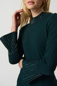 Embellished Sweater With Bell Sleeve and Mock Neck | Alpine Green