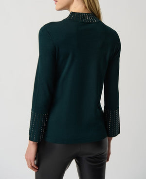 Embellished Sweater With Bell Sleeve and Mock Neck | Alpine Green