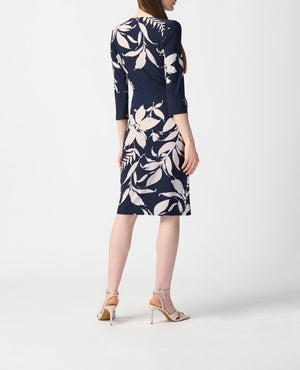 Floral Print Silky Knit Wrap Dress |Midnight Blue/Beige