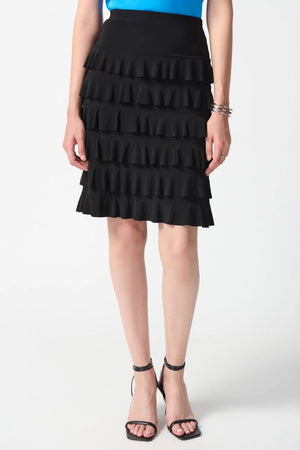 Silky Knit Ruffle Skirt | Black