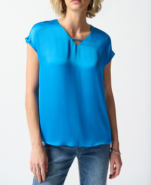 Satin Short Sleeve Top | French Blue