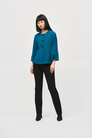 Jacquard Sweater Knit Fitted Jacket | Pacific Blue