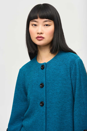 Jacquard Sweater Knit Fitted Jacket | Pacific Blue