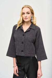 Jacquard Sweater Plaid Boxy Jacket