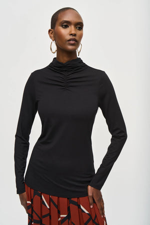 Rayon Jersey Fitted Turtleneck | Black