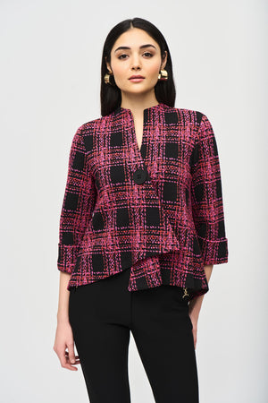 Jacquard Knit Plaid Print Swing Jacket