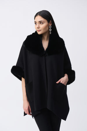 Brushed Jacquard and Faux Fur Cape