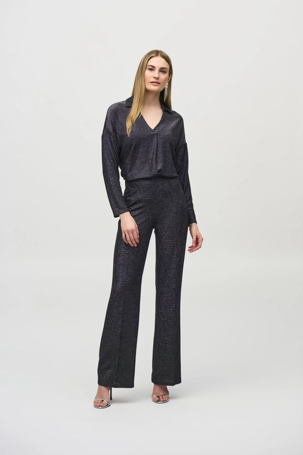 Lurex Knit Wide-Leg Pants