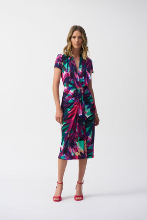 Silky Knit Tropical Print Wrap Dress