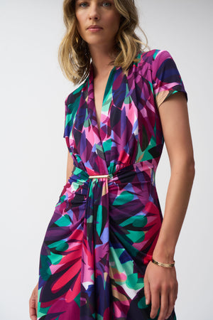 Silky Knit Tropical Print Wrap Dress