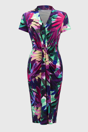 Silky Knit Tropical Print Wrap Dress