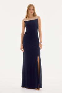Silky knit and Mesh Sleeveless Gown