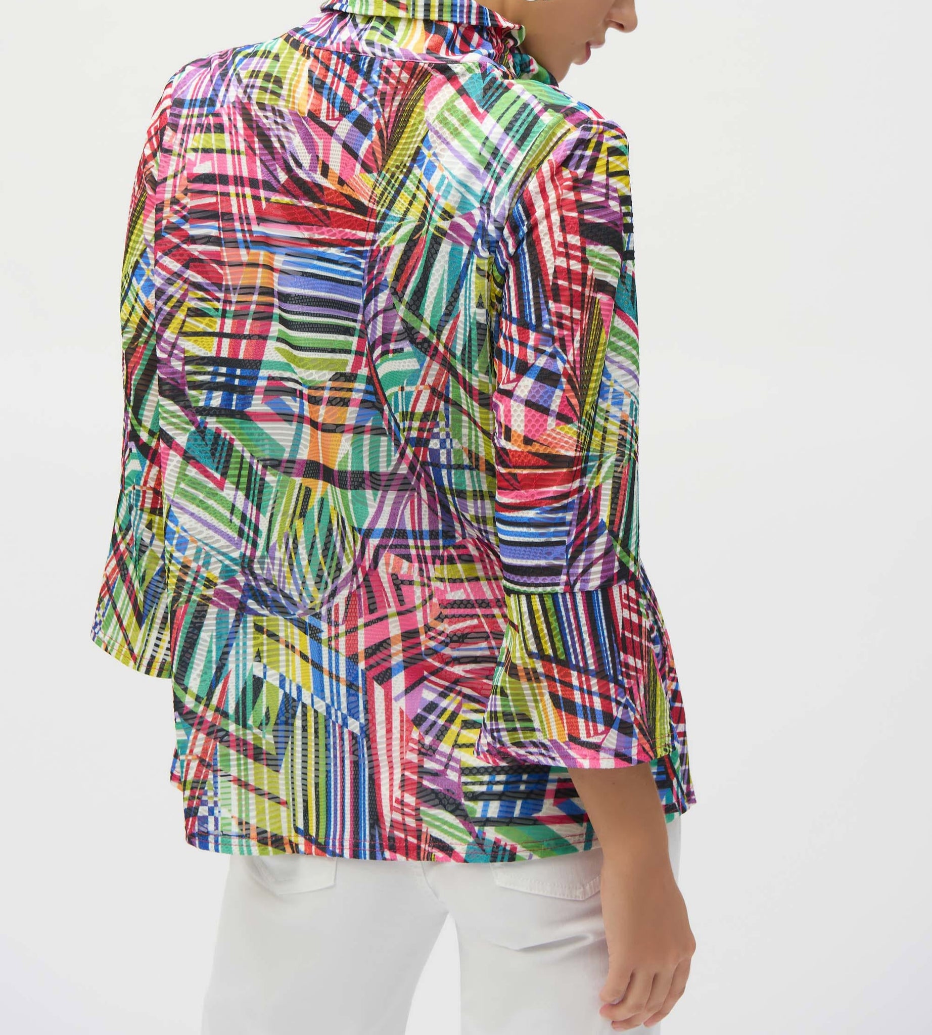 Jacquard Stripe Patchwork Print Trapeze Jacket