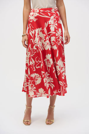Satin Floral Print A-Line Skirt