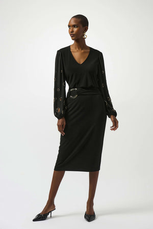 Silky Knit & Georgette Top With Sleeve Beading