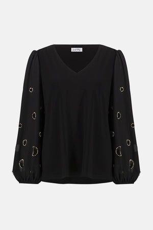Silky Knit & Georgette Top With Sleeve Beading