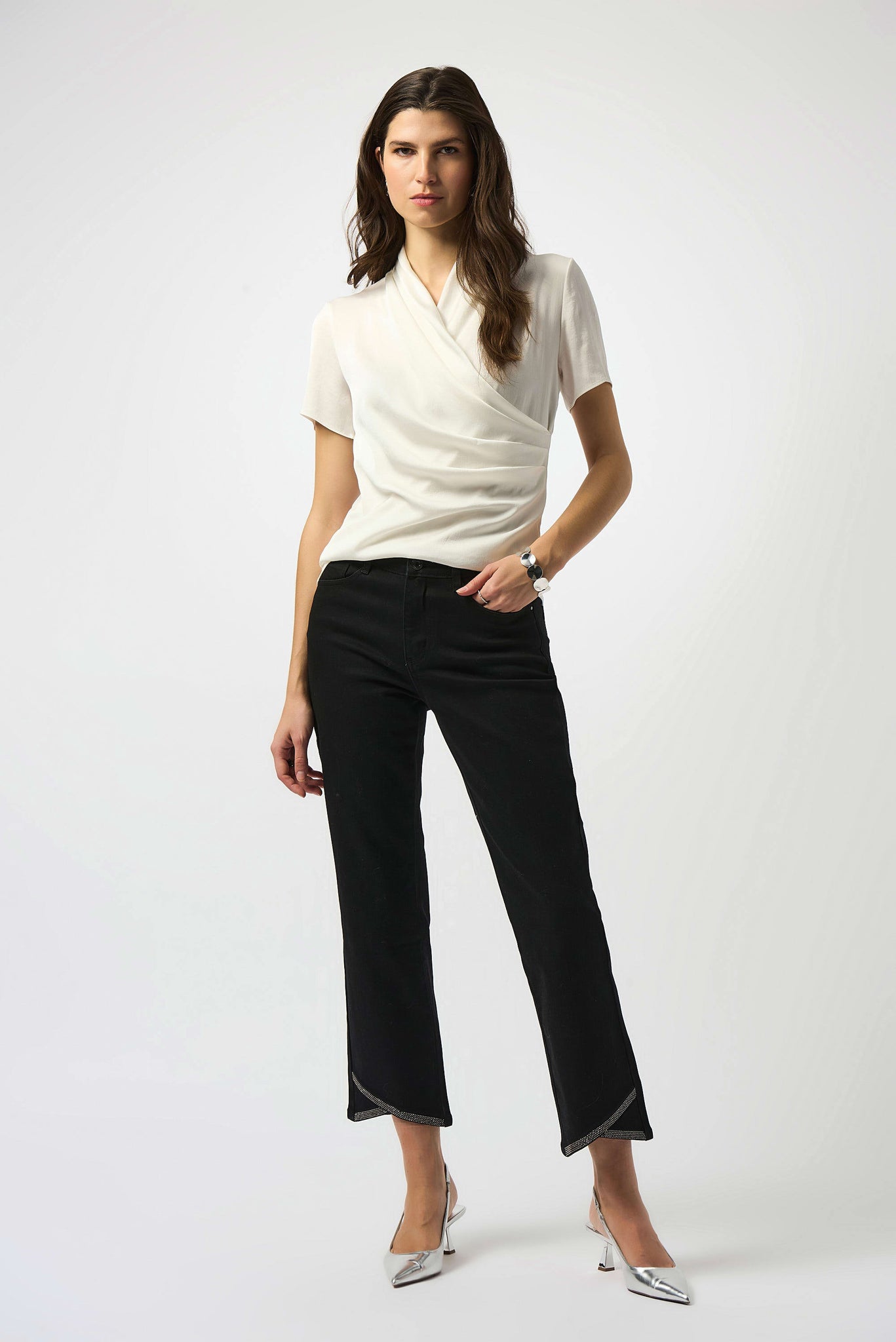 Recycled Satin And Silky Knit Wrap Top