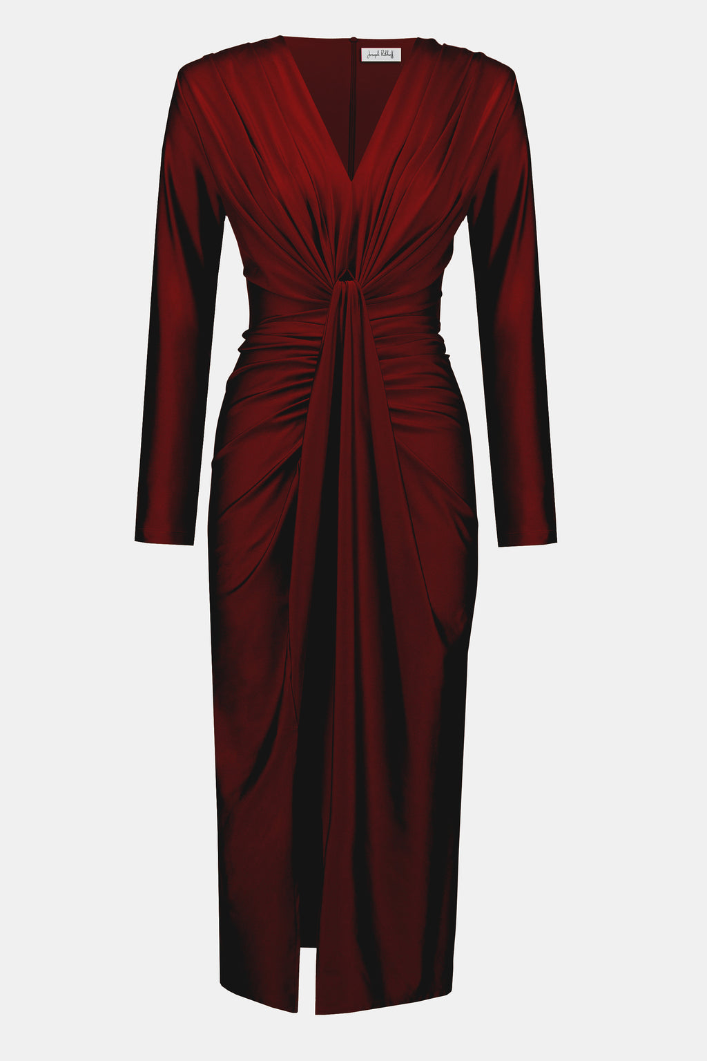 Satin Effect Knit Draped V-Neck Sheath Dress