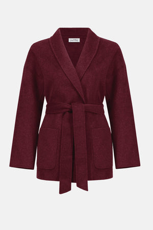 Wool Blend Belted Coat with Shawl Collar