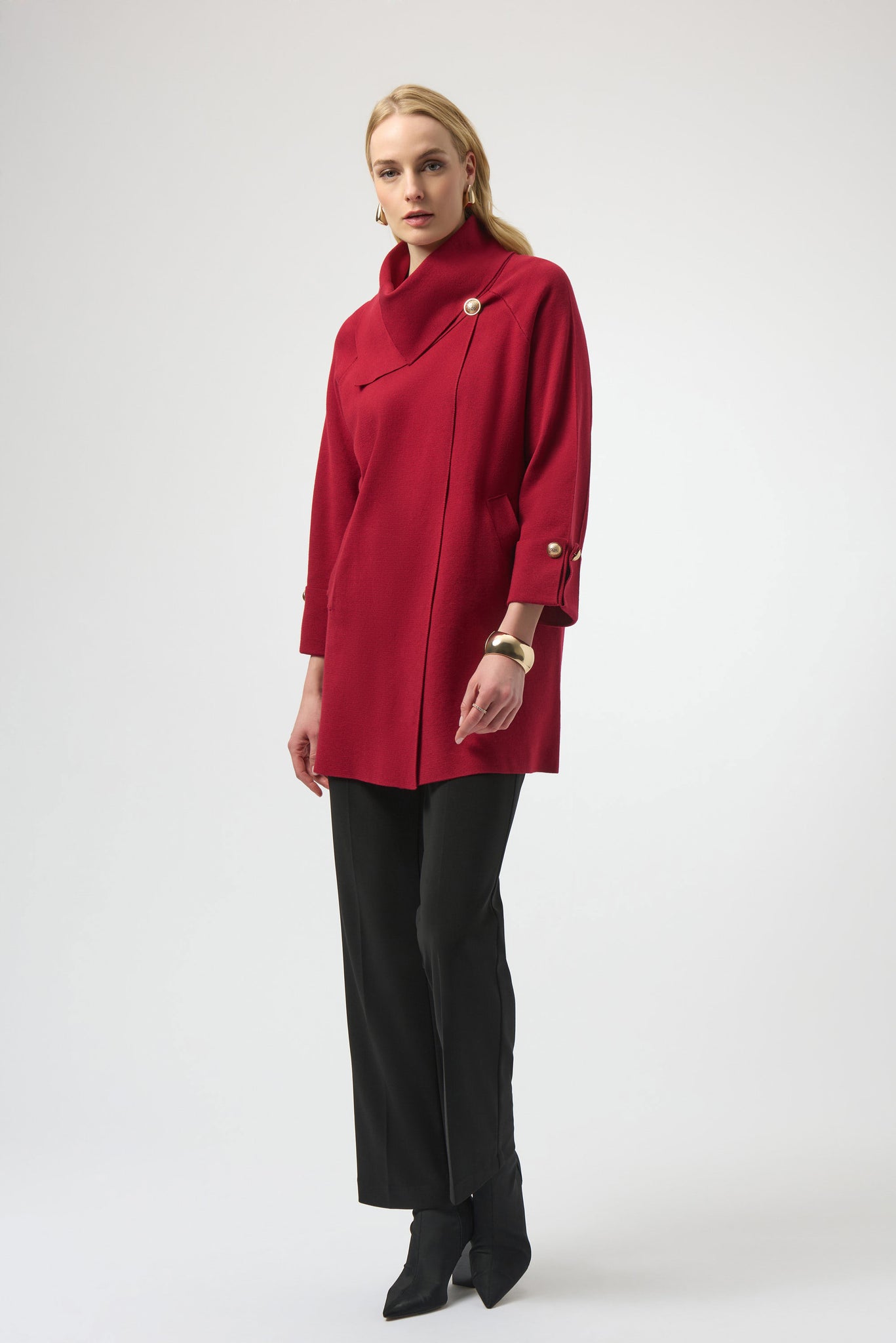 Sweater Knit Coat with Overlap Collar