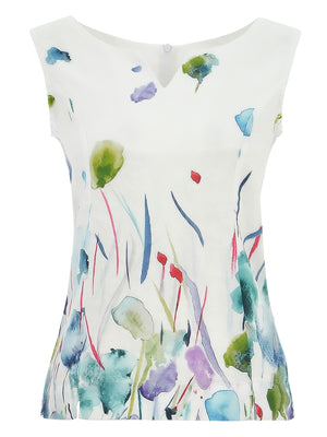 Sleeveless Split Neck Linen Art Top