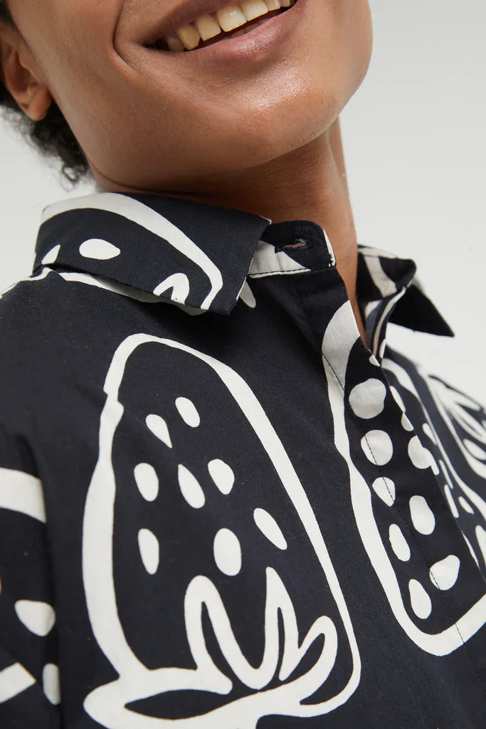 Strawberry Print Unisex Camp Shirt | Black