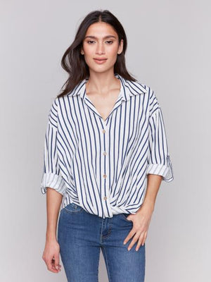 Striped Roll Up Long Sleeve Blouse