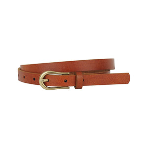 Basic Skinny Leather Belt with Equestrian Buckle | Tan