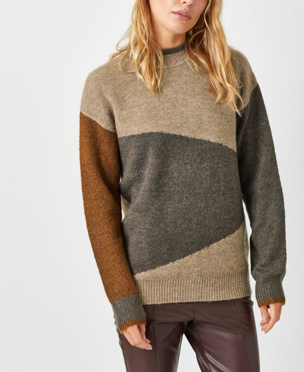 Color Block Mock Neck Sweater | Mocha Multi