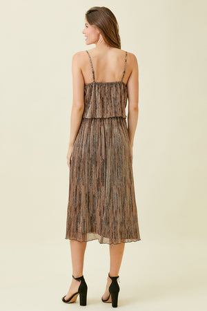 PLEATED GLITTER CAMI DRESS | Copper