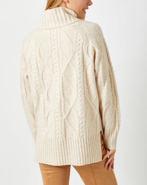 Cable Knit Turtle Neck Sweater | Almond