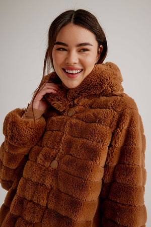 Hooded Reversible Faux Fur Coat | Caramel